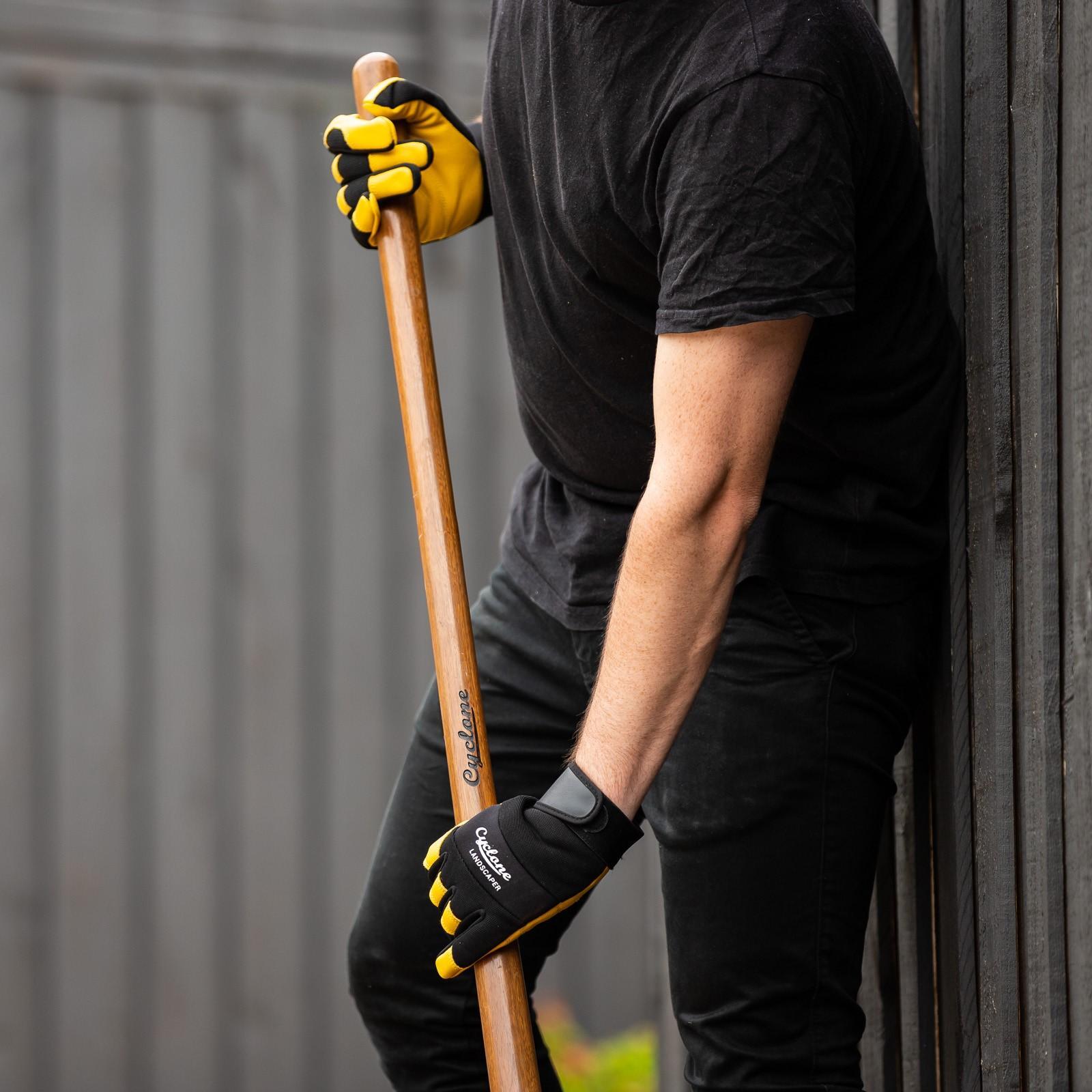 Cyclone Large Leather Landscaper Garden Gloves Yellow/Black