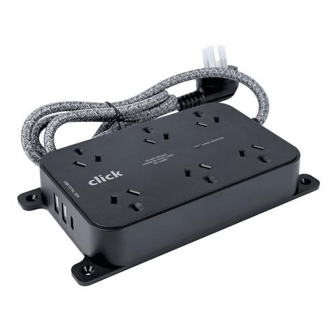 Click 6 Outlet Powerboard, White, Compact Multi-Device Power, CKHP570B