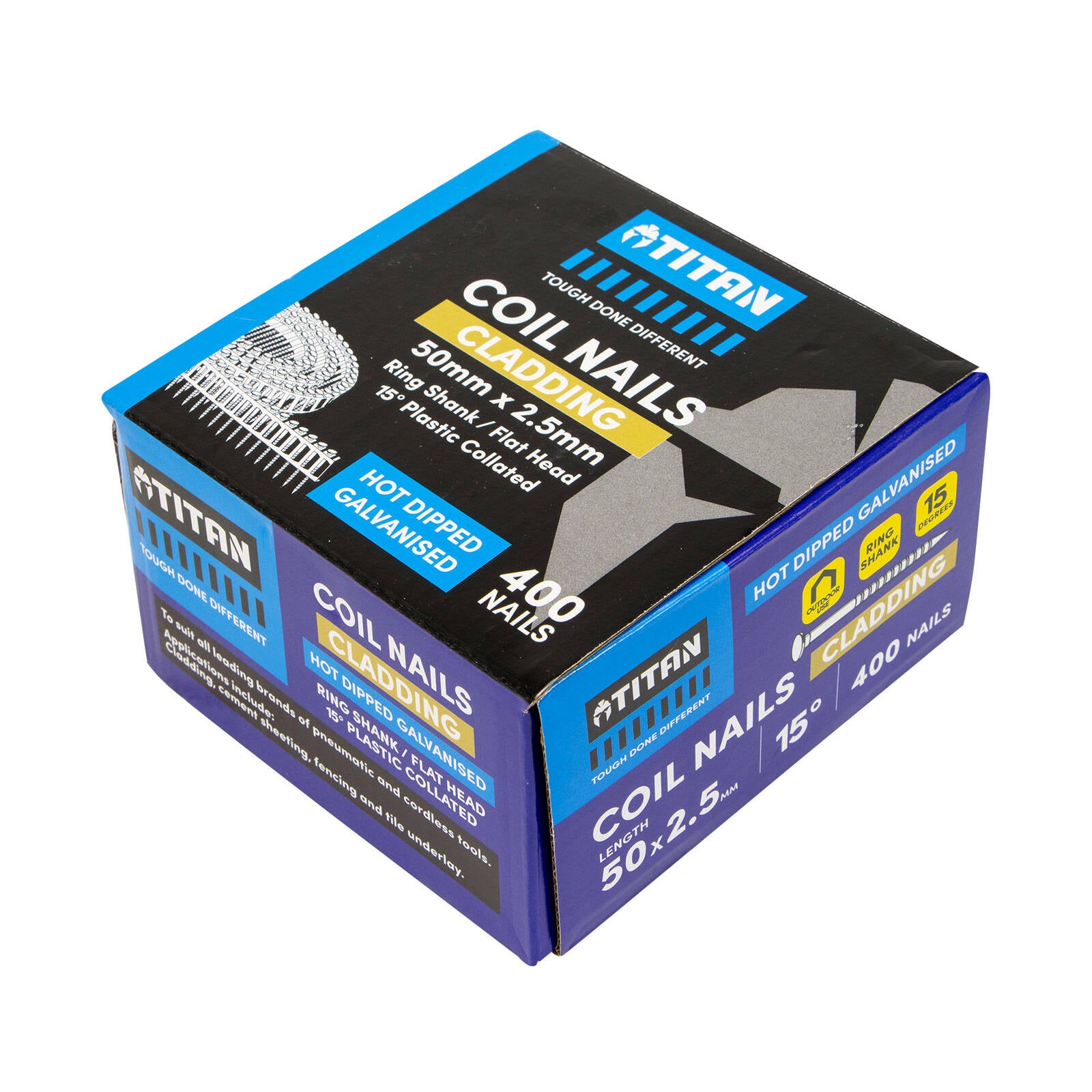 Titan 50 x 2.5mm Hot Dipped Galvanised Ring Shank Collated Coil Nail - 400 Pack