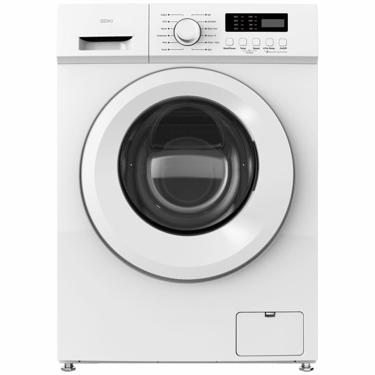 Seiki 6kg Front Load Washing Machine - White, 12 Programs, 1200rpm Spin, 24-Hour Delay - SC-600AU9FL