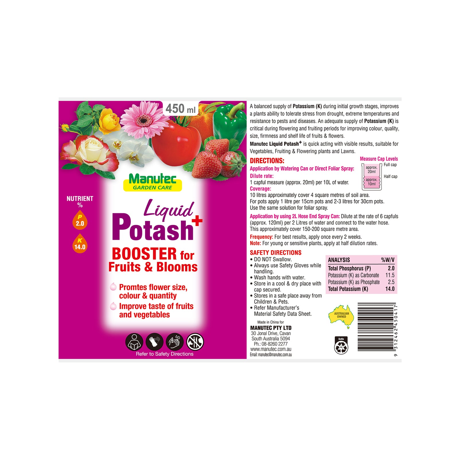 Manutec 450ml Liquid Potash Plus Garden Fertiliser