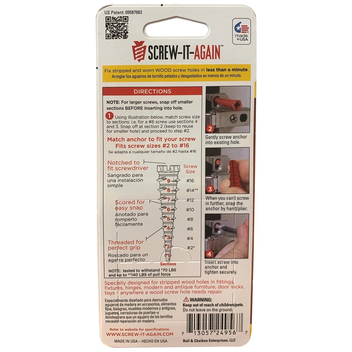 Screw It Again Snap Off Plastic Wood Anchor Hole Repair 4 Pack