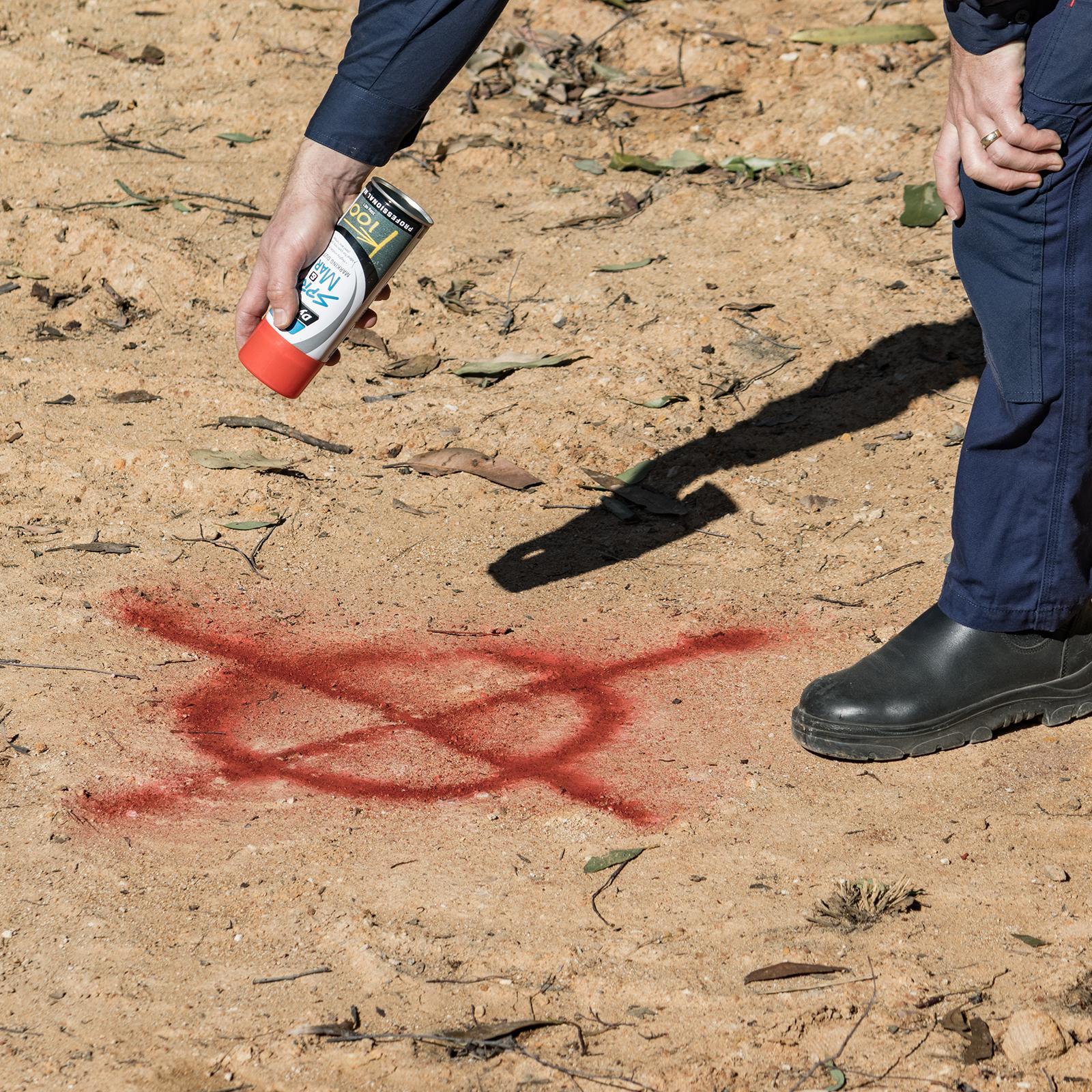 Dy-Mark 350g Fluoro Red Spray & Mark Paint - Gloss, High Opacity, Splatter Resistant Outdoor