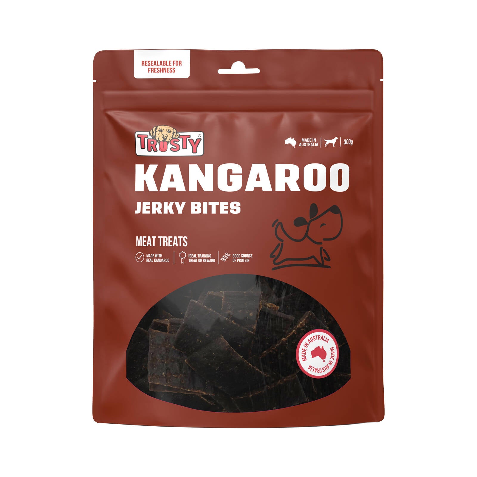 Trusty 300g Kangaroo Jerky Bites Adult Dog Treats Australian Made