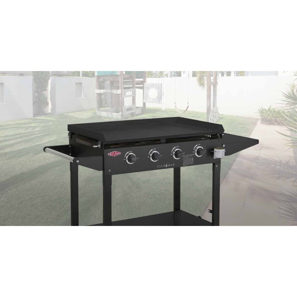 Beefeater Clubman 4 Burner Flat Top LPG BBQ - 5mm Hotplate - Rotary Knob Controls - Locking Wheels - BD16640