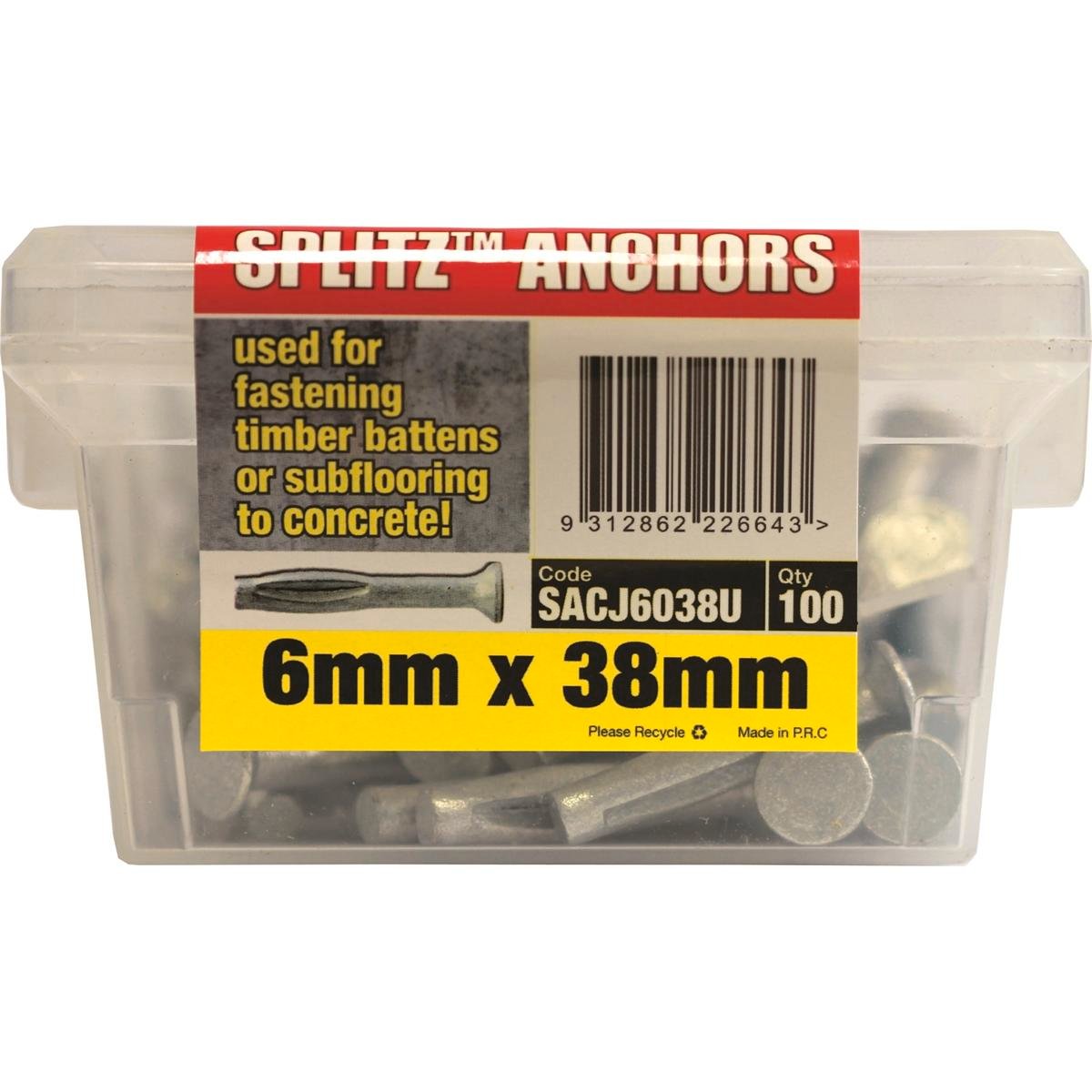 Macsim Splitz Anchor - 38mm - Galvanised Steel - Countersunk Head - 100 Pack - SuperSaverAU - view 1