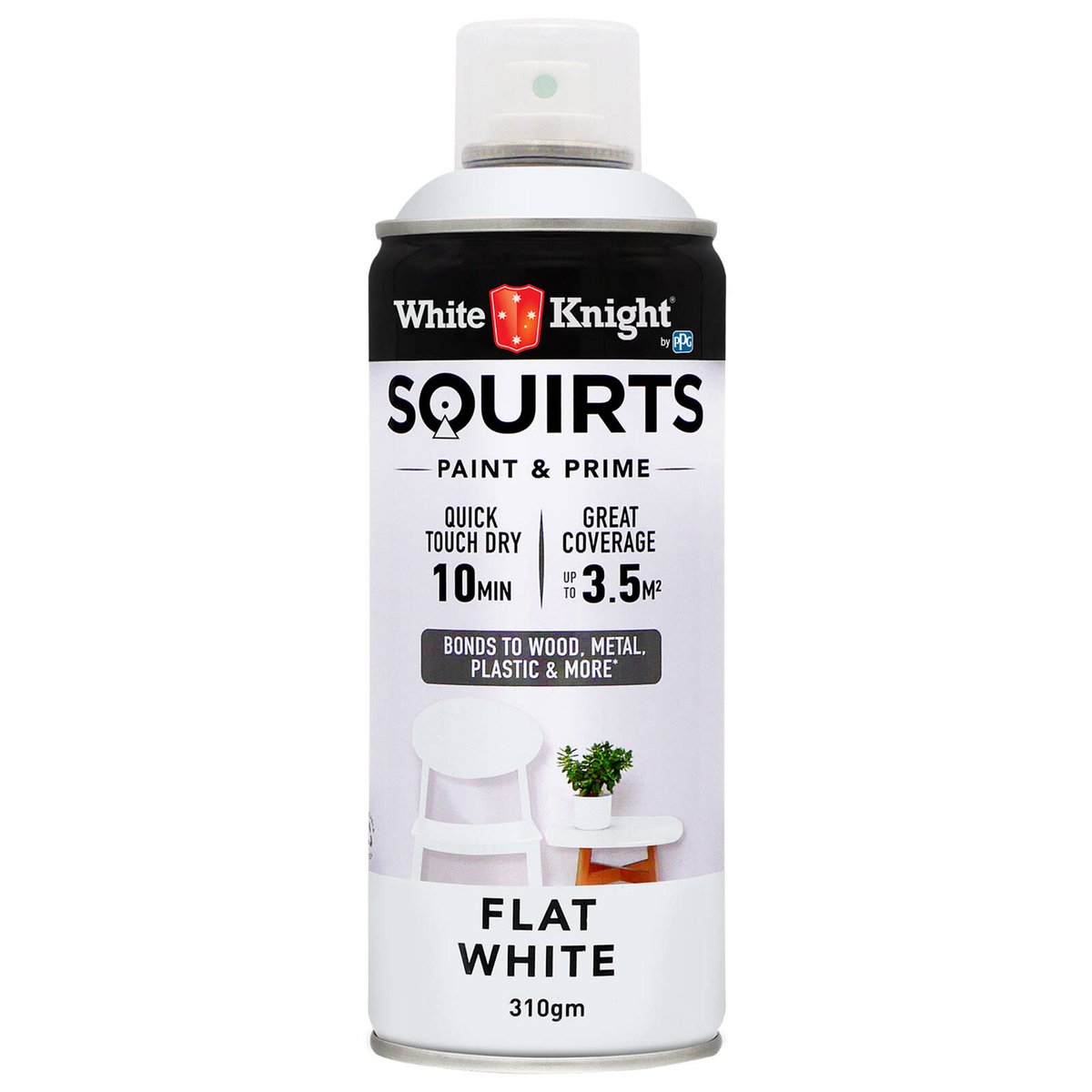White Knight Squirts 310g White Flat Spray Paint - Solvent Based - Quick Dry - Durable Finish - SuperSaverAU - view 1