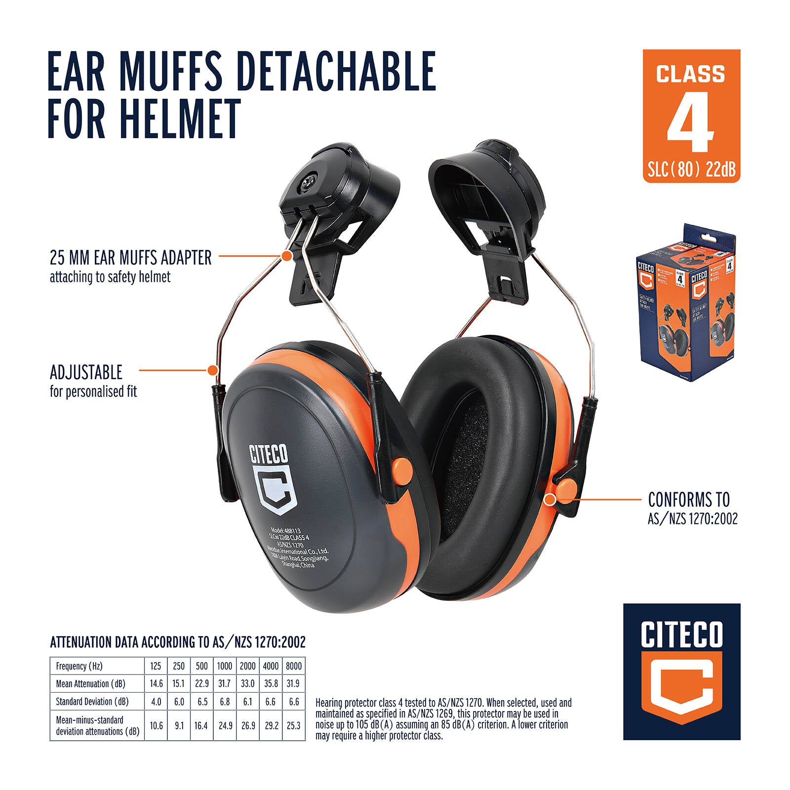 Citeco Detachable Ear Muffs for Hard Hat Helmets