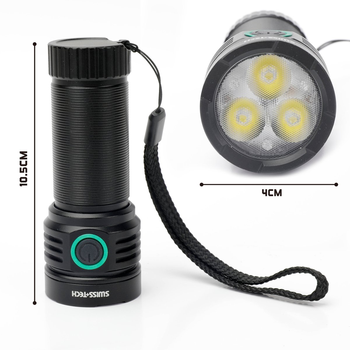 SWISS+TECH 3500lm Rechargeable Compact Turbo Flashlight, 220m Beam, OSRAM LED