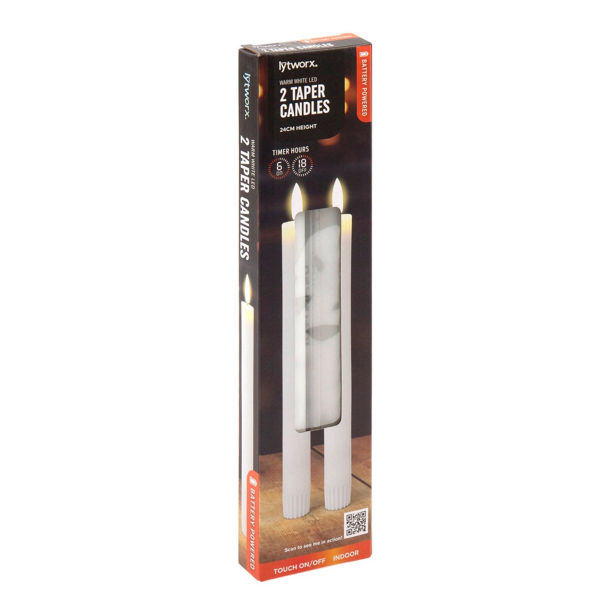 Lytworx 24cm Warm White LED Taper Candle 2 Pack 70752 - Battery Operated with Timer