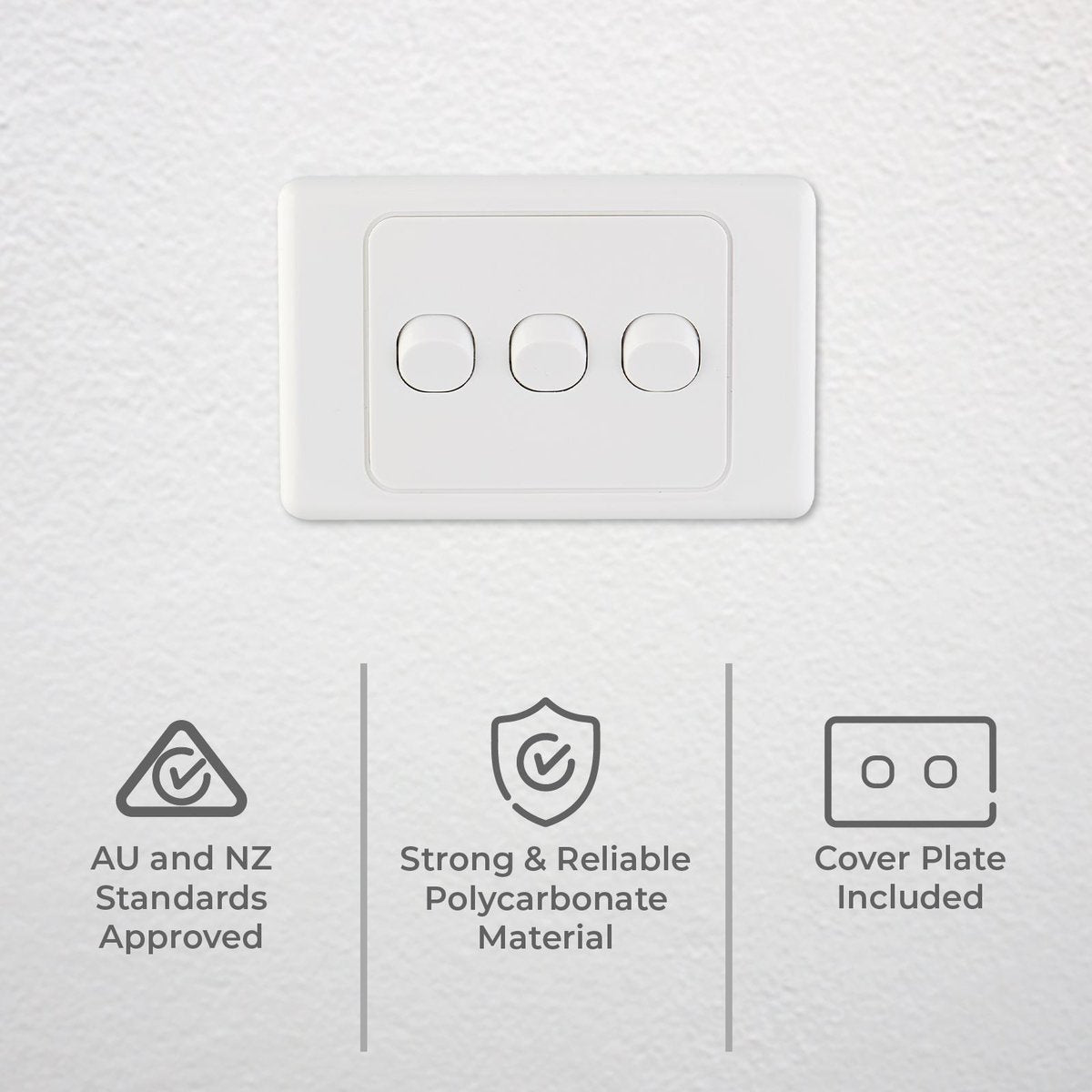 Deta White Triple Switch - 3 Gang - Polycarbonate - Standard Design - SuperSaverAU - view 2