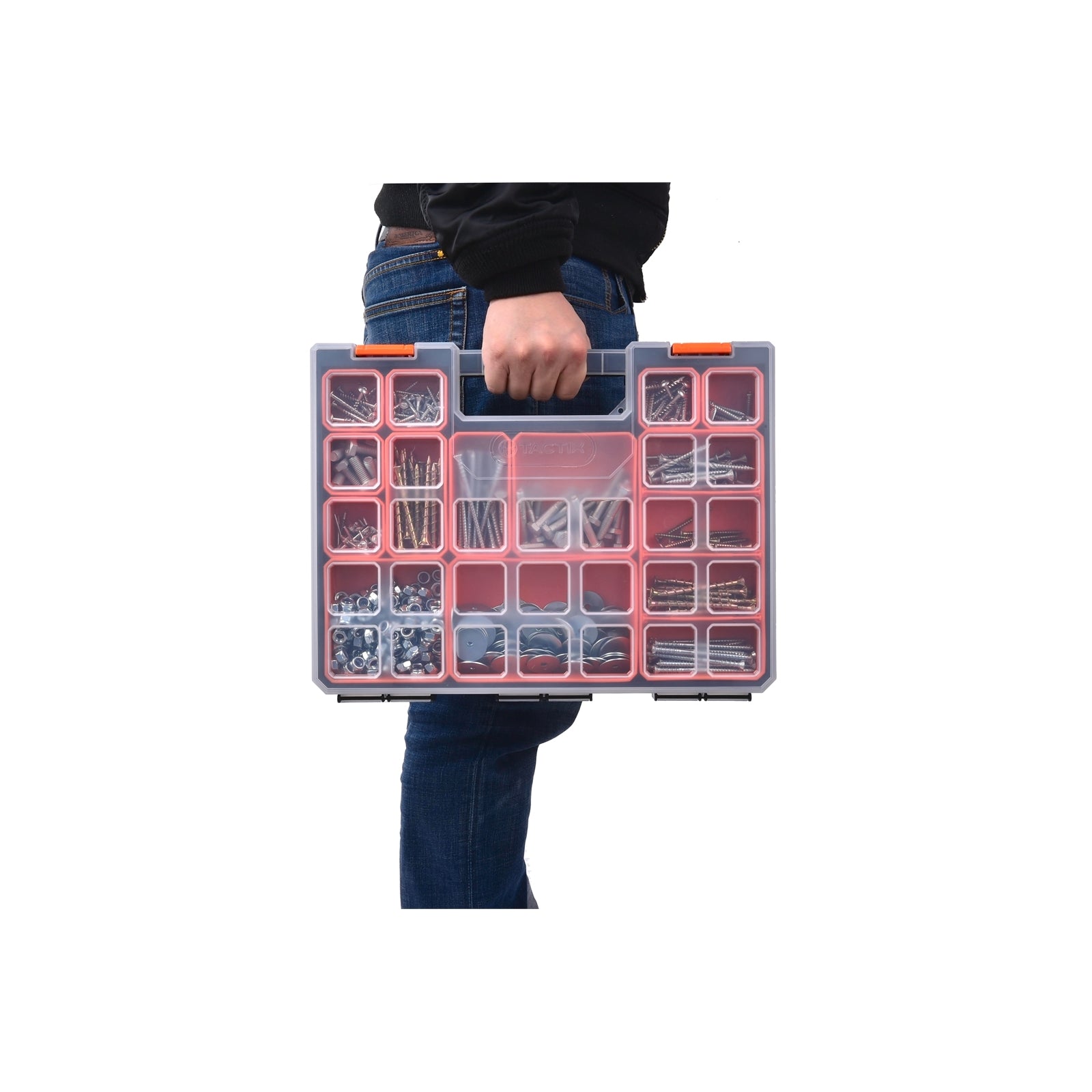 Tactix 405mm Organiser with 12 Removable Tubs, Black