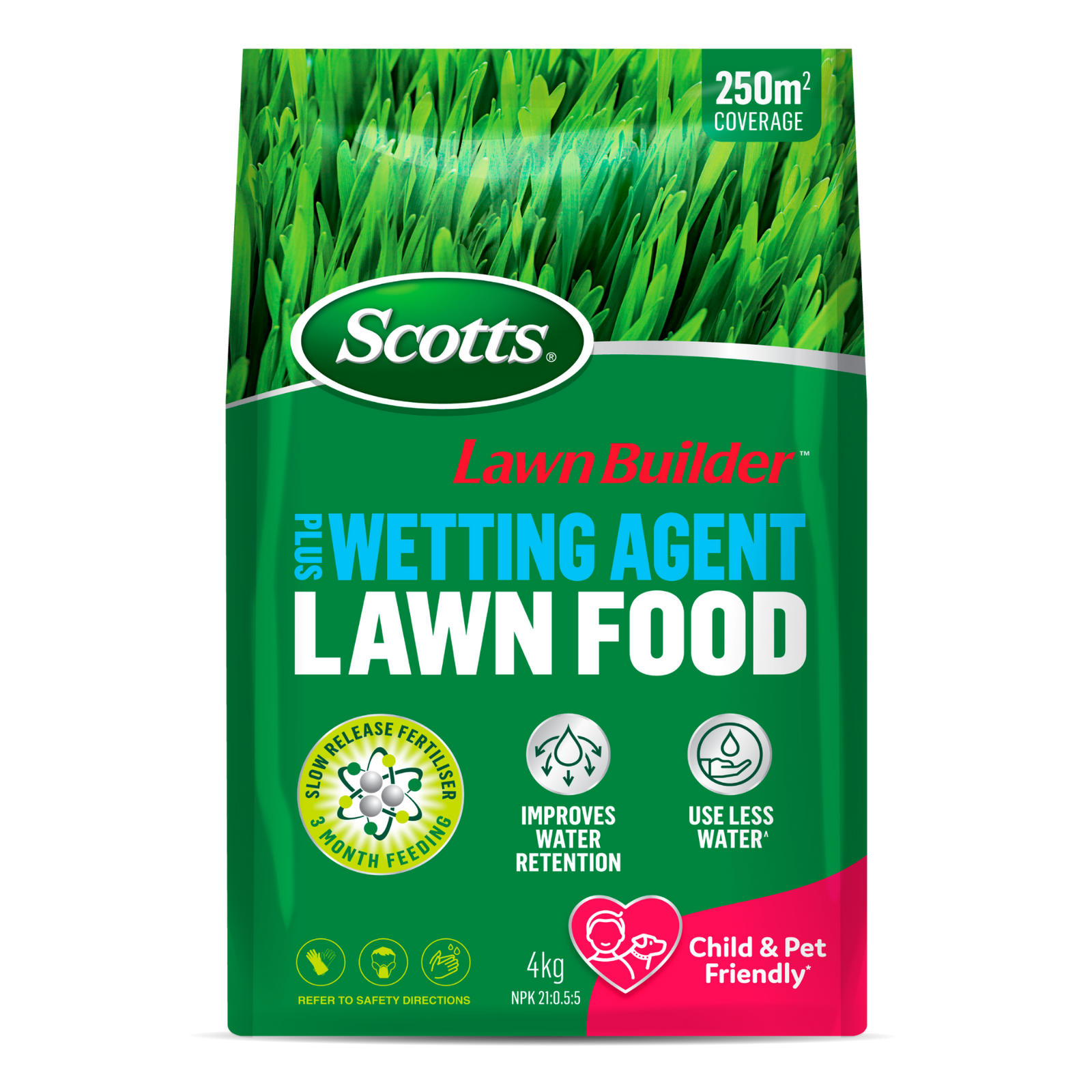 Scotts Lawn Builder 4kg Slow Release Lawn Food with Wetting Agent, Covers 250sqm