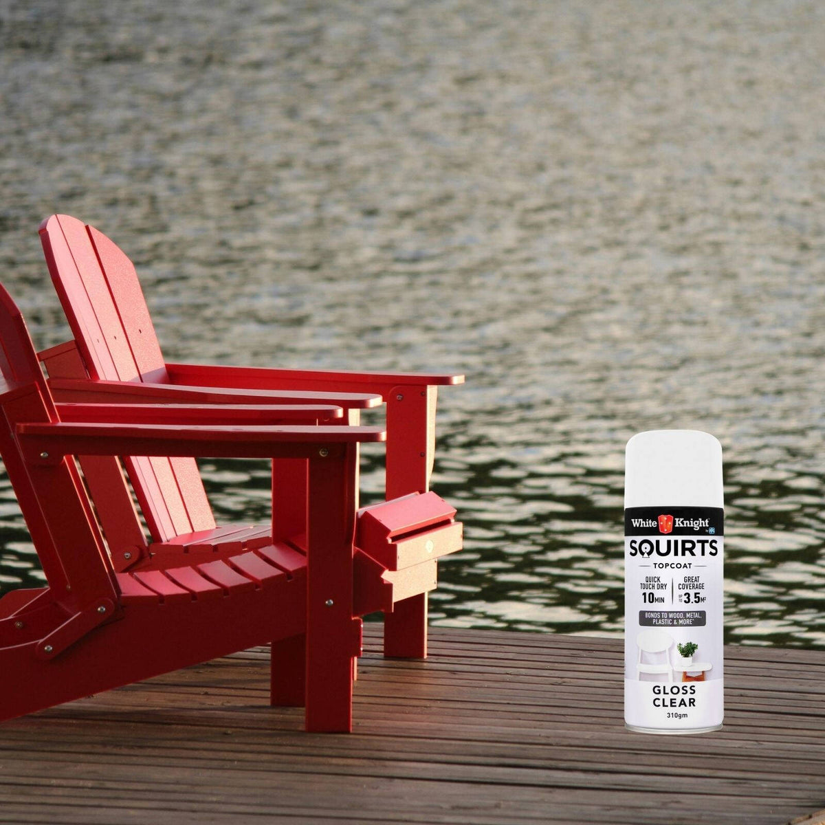 White Knight Squirts Clear Gloss Spray Paint 310g - Solvent-Based Clear Topcoat, UV Resistant