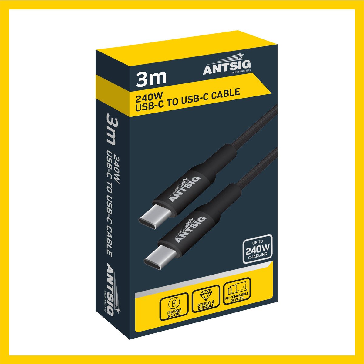 Antsig 3m 240W USB C to USB C Cable - Durable Charging & Data Transfer - SuperSaverAU - view 3