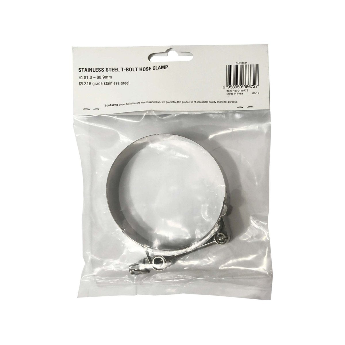 EnduraSeal 81-89mm Grade 316 Stainless Steel T-Bolt Hose Clamp Corrosion Resistant