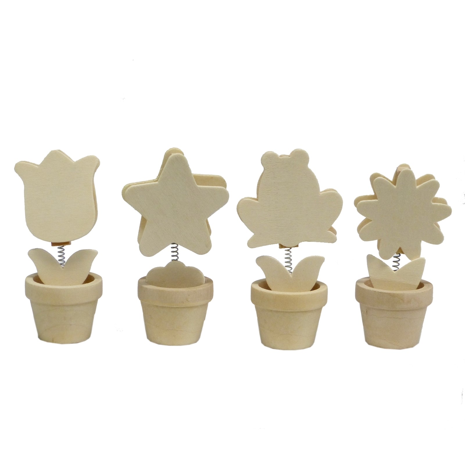 Boyle Photo and Note Clip Mini Pot 4 Piece Set, Decorate-Your-Own Pinewood Craft Kit