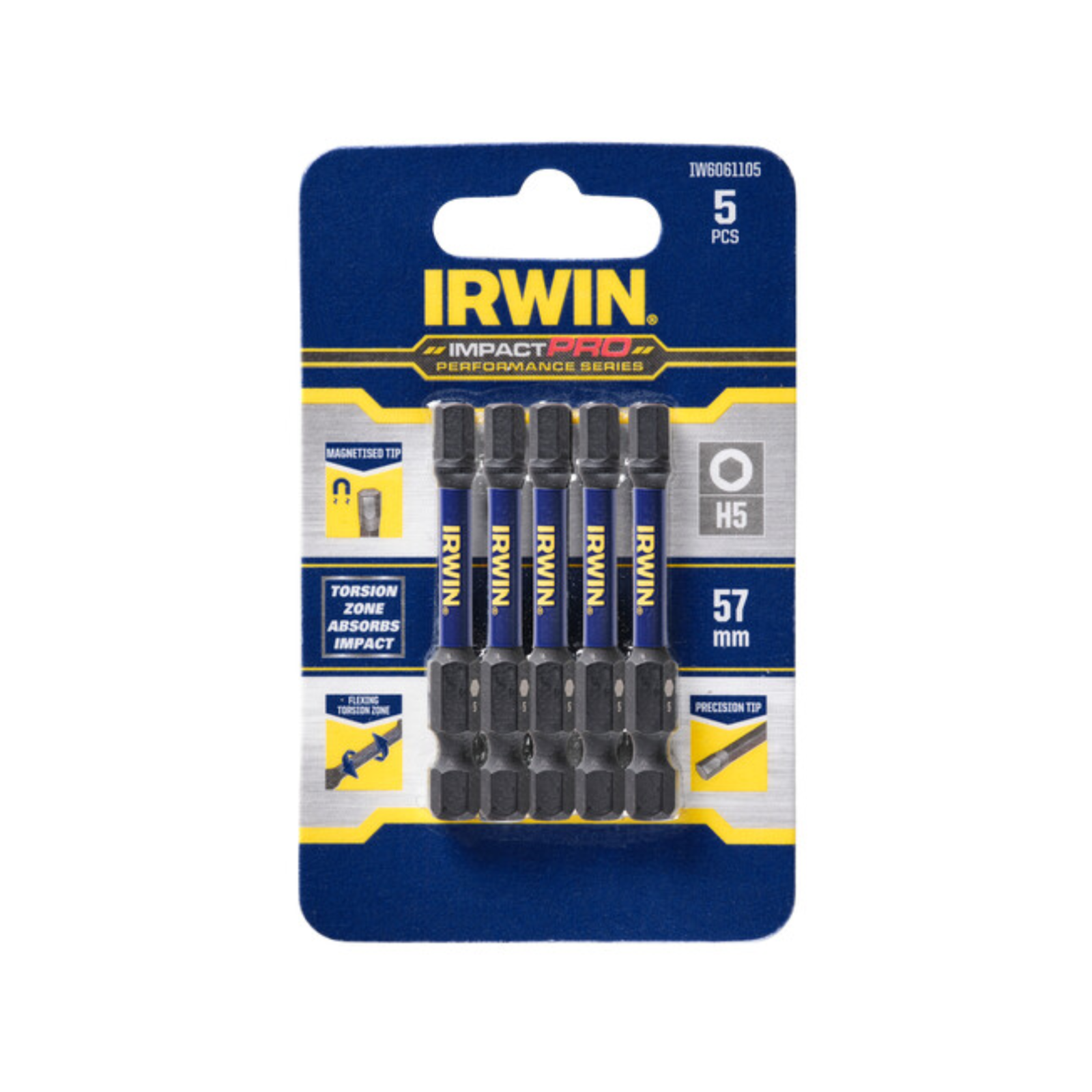Irwin 57mm Impact Pro Performance Hex 5 Screwdriver Bits 5 Pack