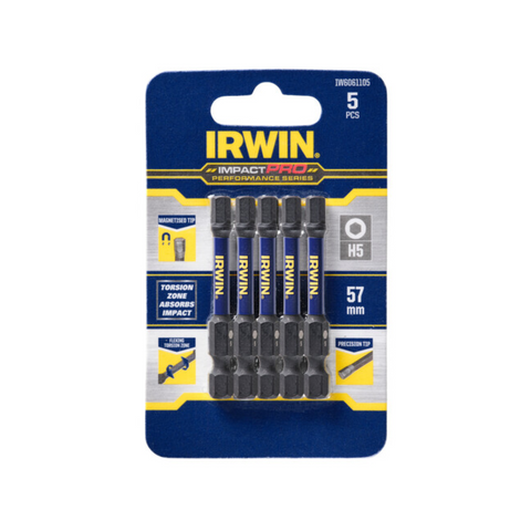 Irwin 57mm Impact Pro Performance Hex 5 Screwdriver Bits 5 Pack