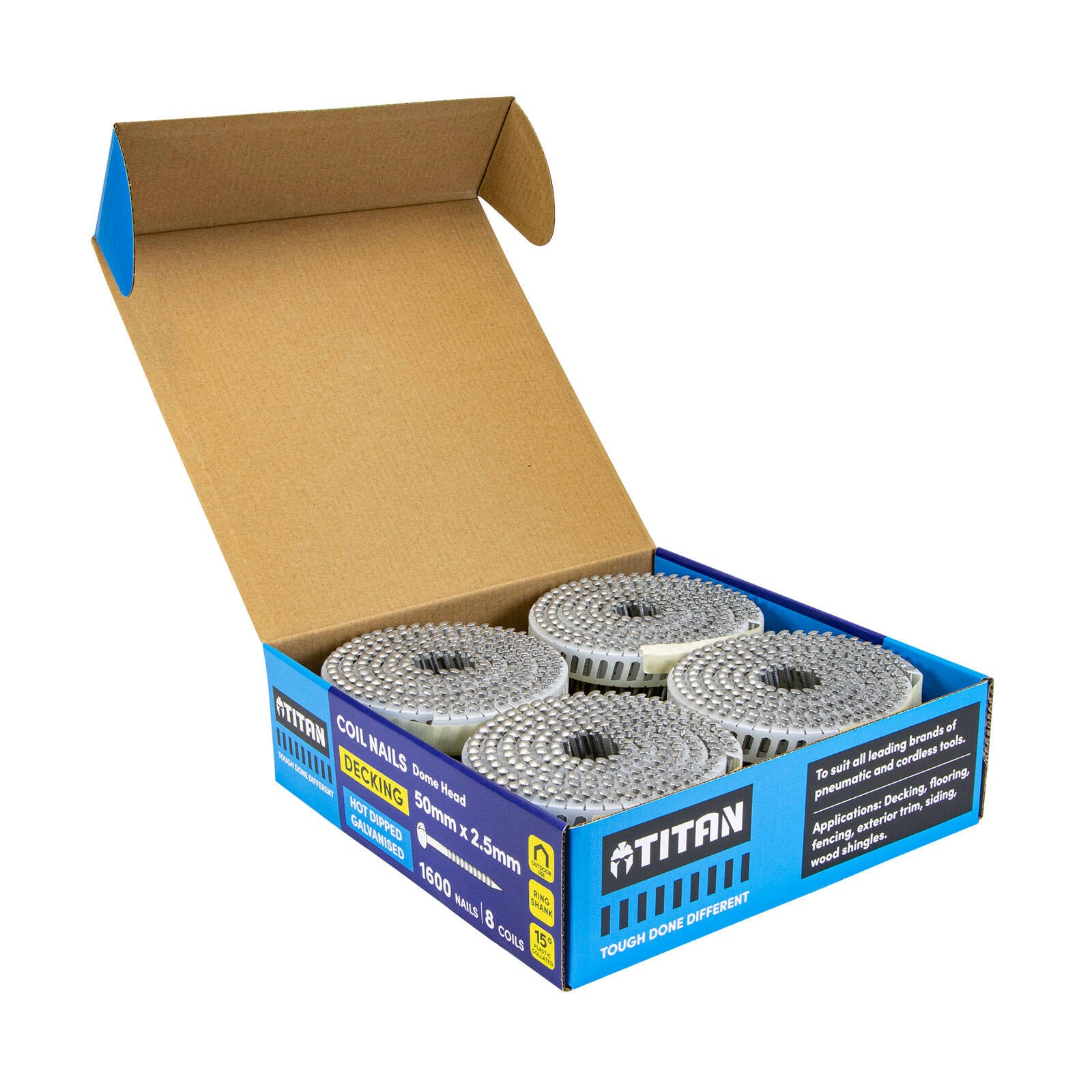 Titan 50 x 2.5mm Hot Dipped Galvanised Ring Shank Collated Coil Nail - 1600 Pack