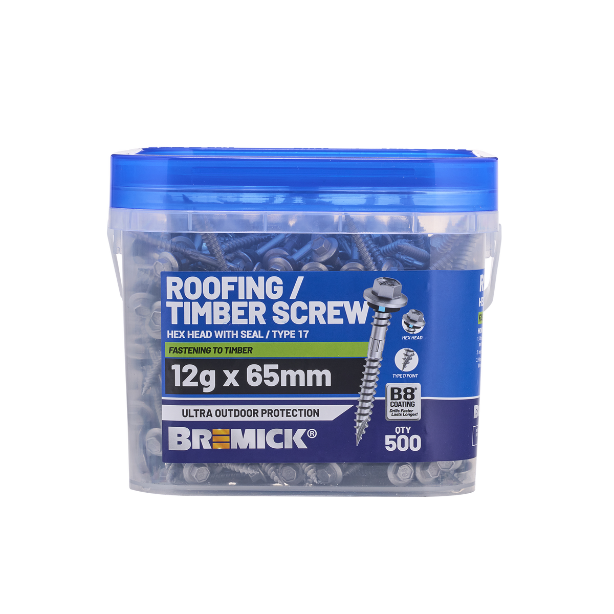 Bremick Hex Roofing Screw 12g x 65mm - Box of 500 - Watertight Seal - Corrosion Resistant - SuperSaverAU - view 2