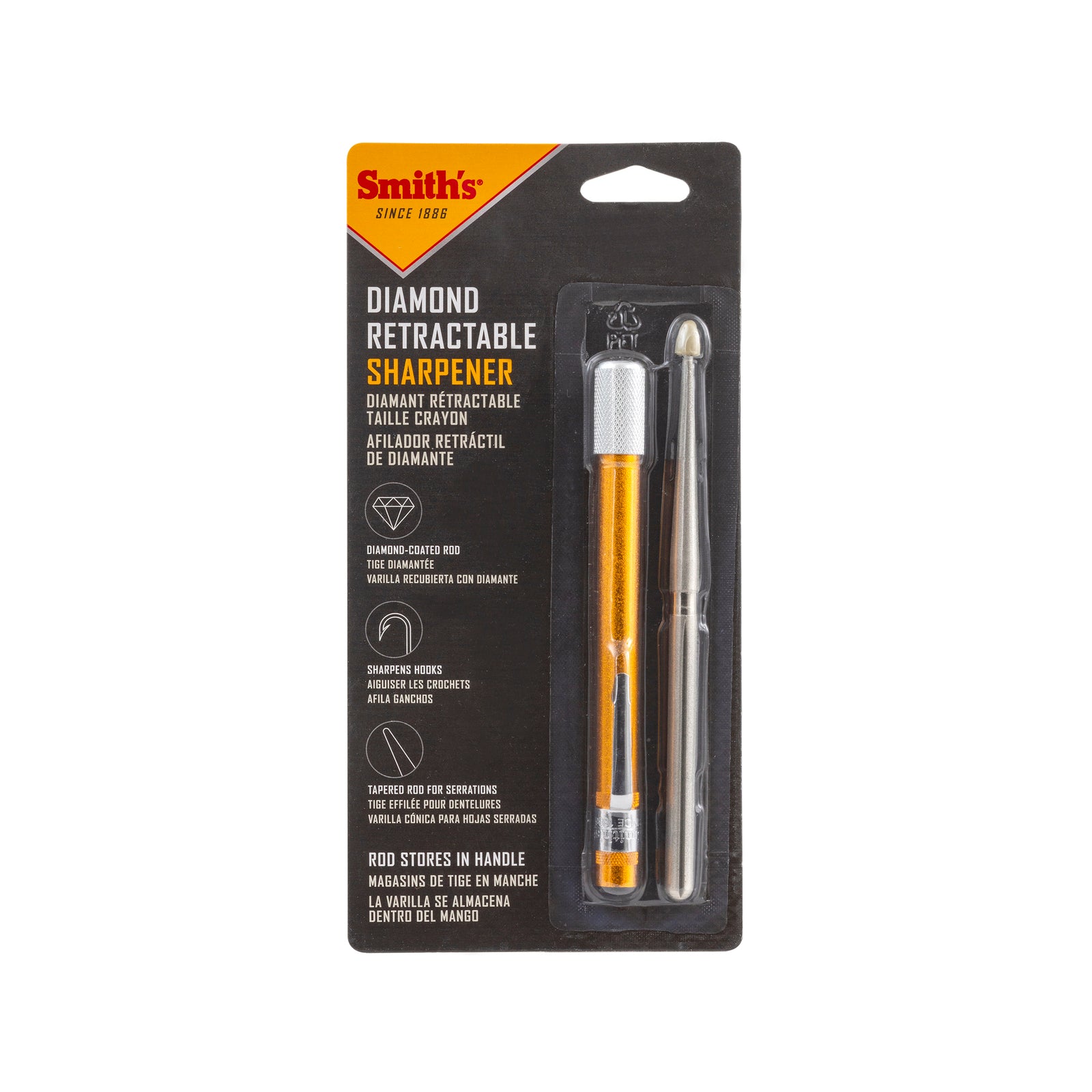 Smith's Diamond Retractable Knife Sharpener, Diamond-Coated Steel, Serrated & Straight
