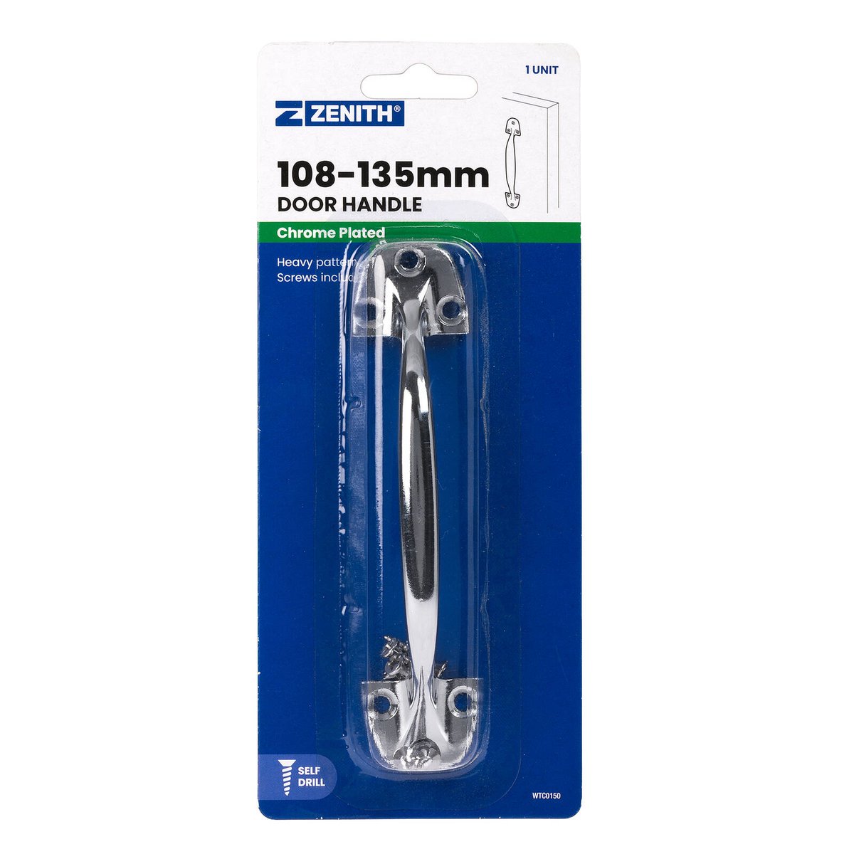 Zenith 108-135mm Polished Chrome Zinc Alloy Heavy Duty Door Handle