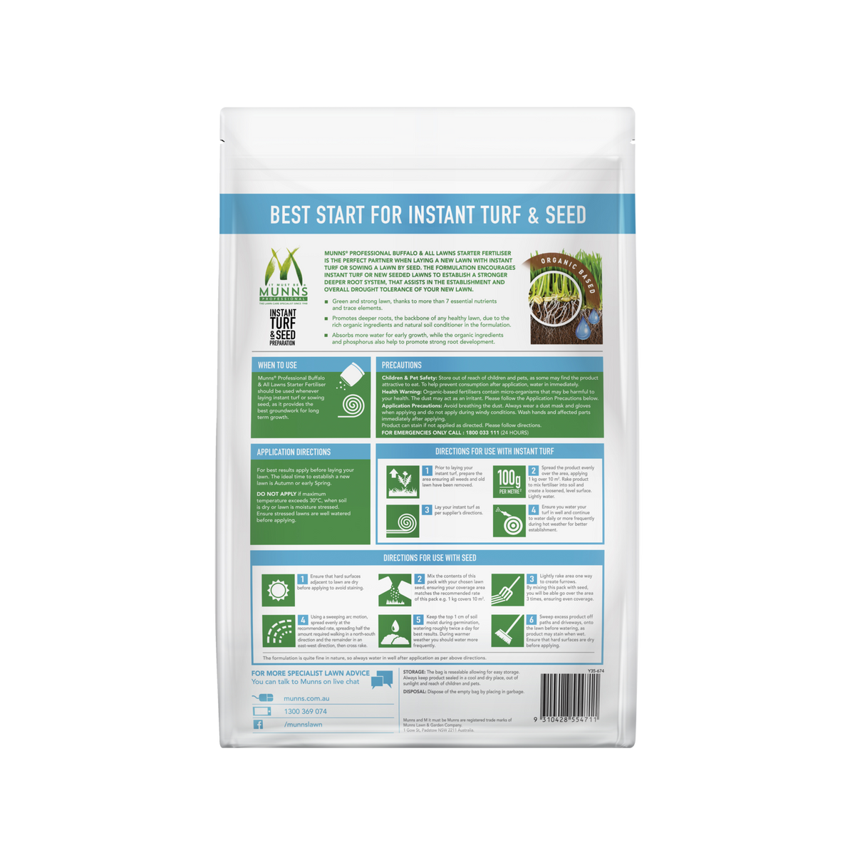 Munns Professional 5kg Instant Turf and Seed Starter Granular Fertiliser