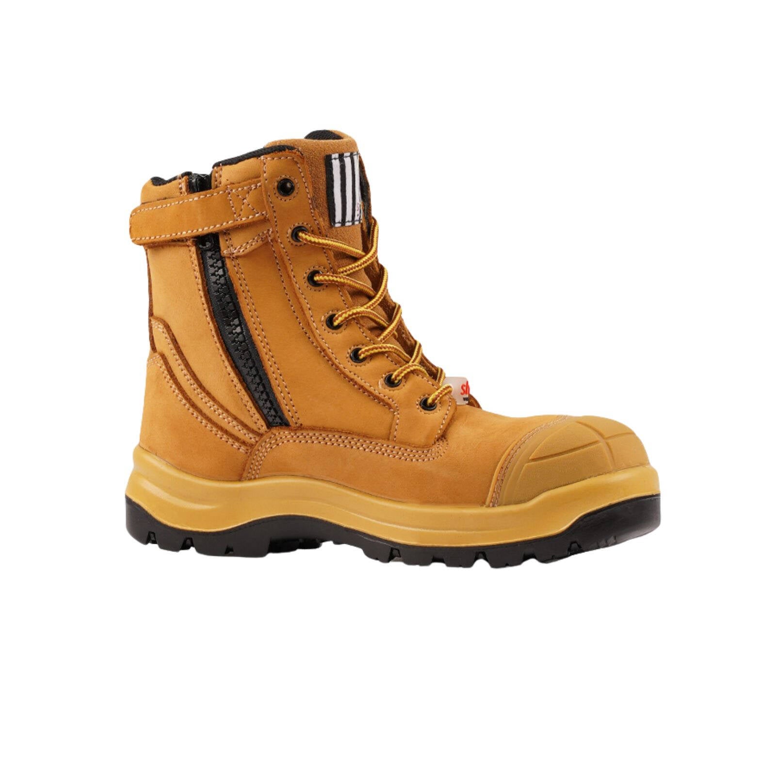 she wear Excels Womens PR Safety Work Boots Size 11 Wheat Nubuck Leather Composite Toe Zip Side Water Resistant