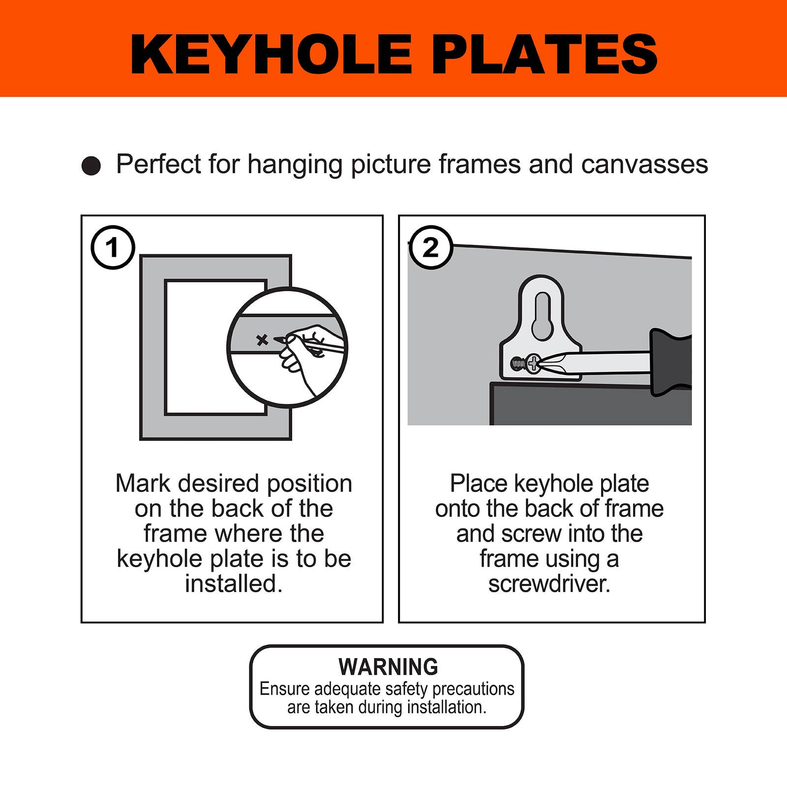 Everhang Brass Plated Steel Picture Hanging Keyhole Plates - 3 Pack