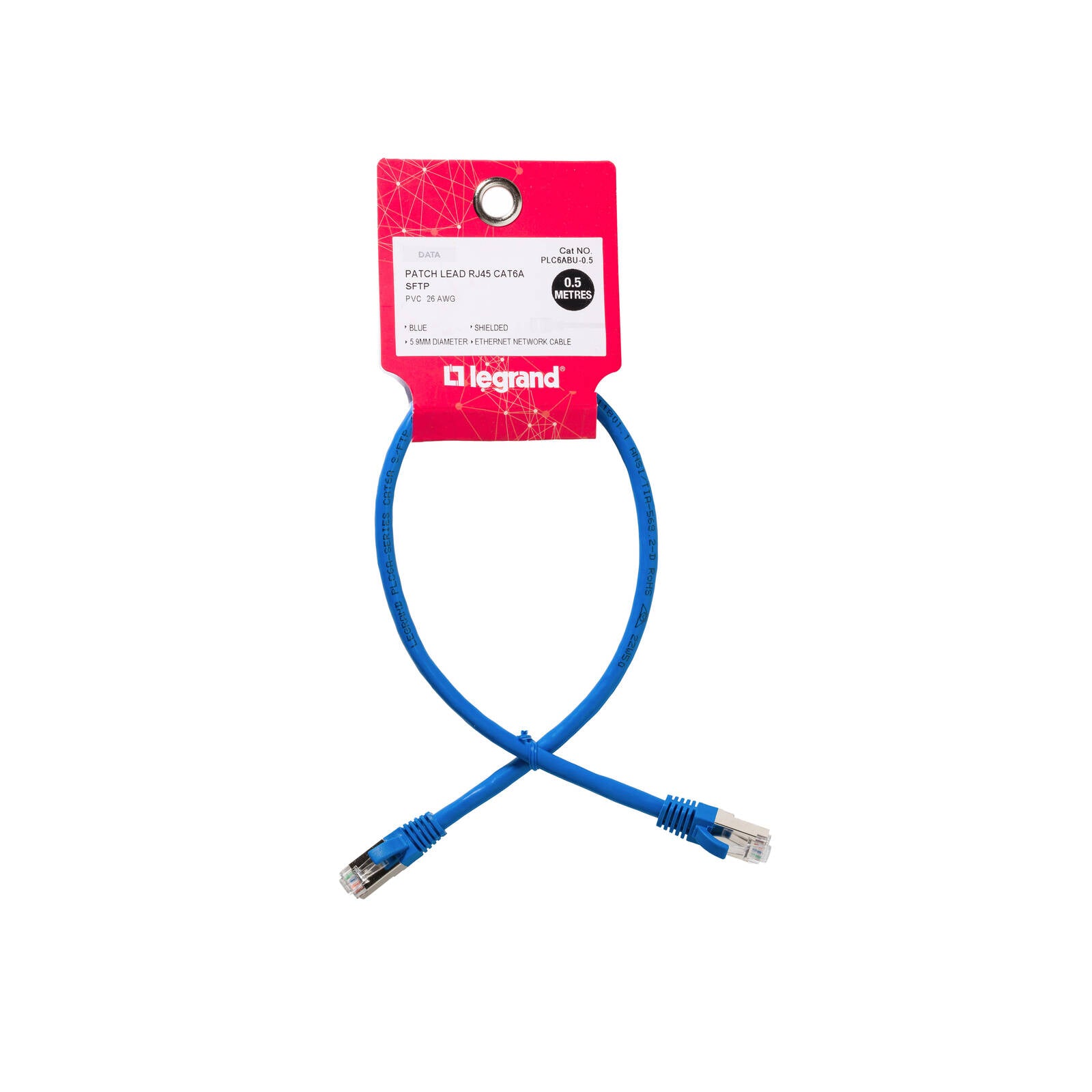 Legrand Cat6A RJ45 SFTP Patch Lead 0.5m Blue Shielded Network Cable