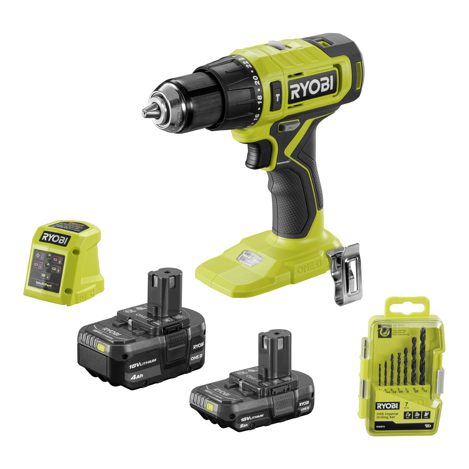 Ryobi 18V ONE+ Cordless Hammer Drill Power Up Kit with 2Ah & 4Ah Batteries R18PD2422