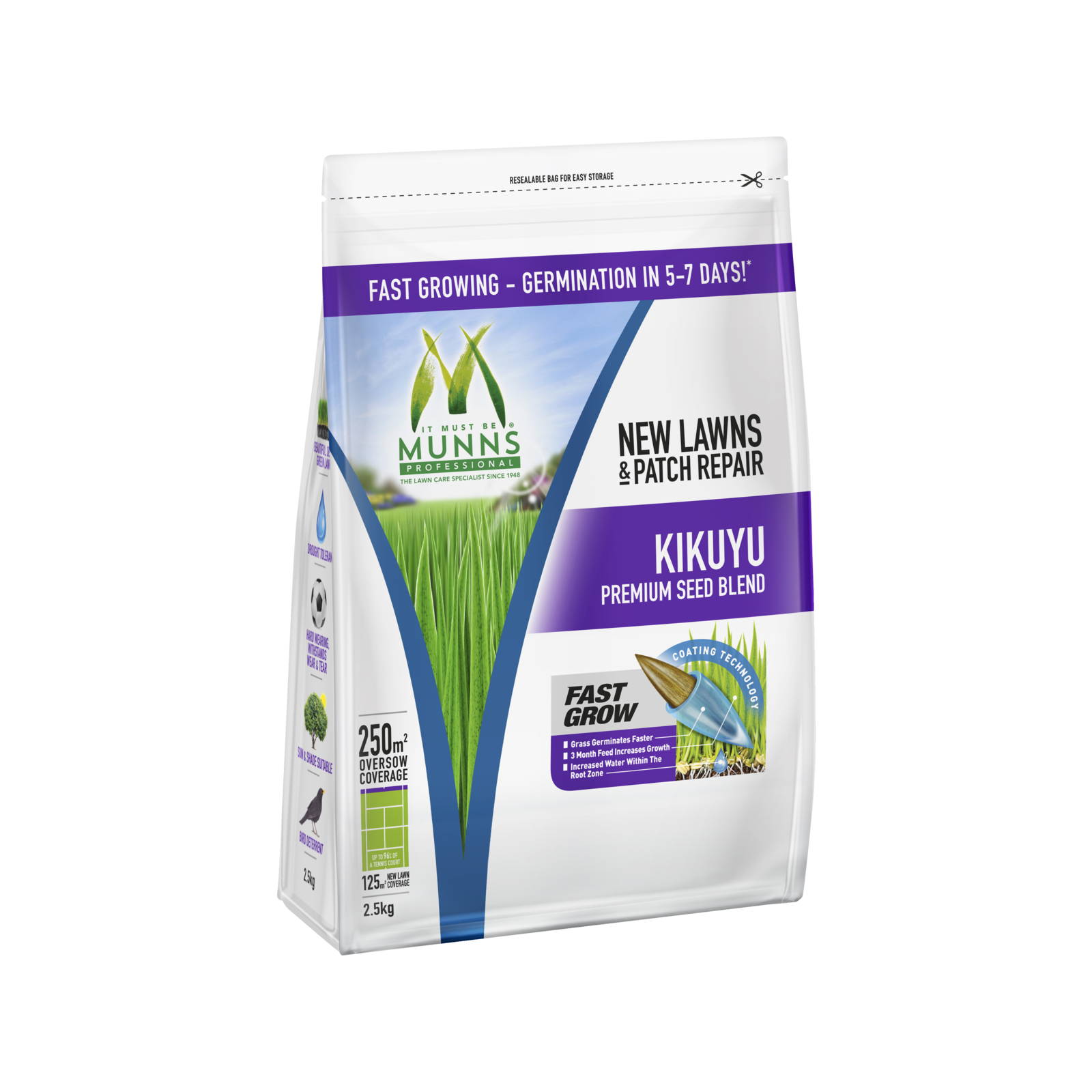 Munns Professional 2.5kg Kikuyu Lawn Seed Blend Drought Tolerant