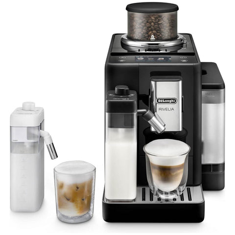 DeLonghi Rivelia fully automatic coffee machine - onyx black, LatteCrema Hot & Cold, 22 recipes - EXAM44057B