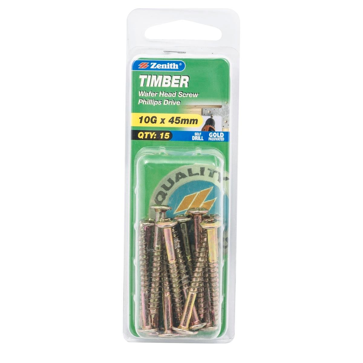 Zenith Timber Screws 10g x 45mm Gold Passivated 15 Pack - SuperSaverAU - view 1