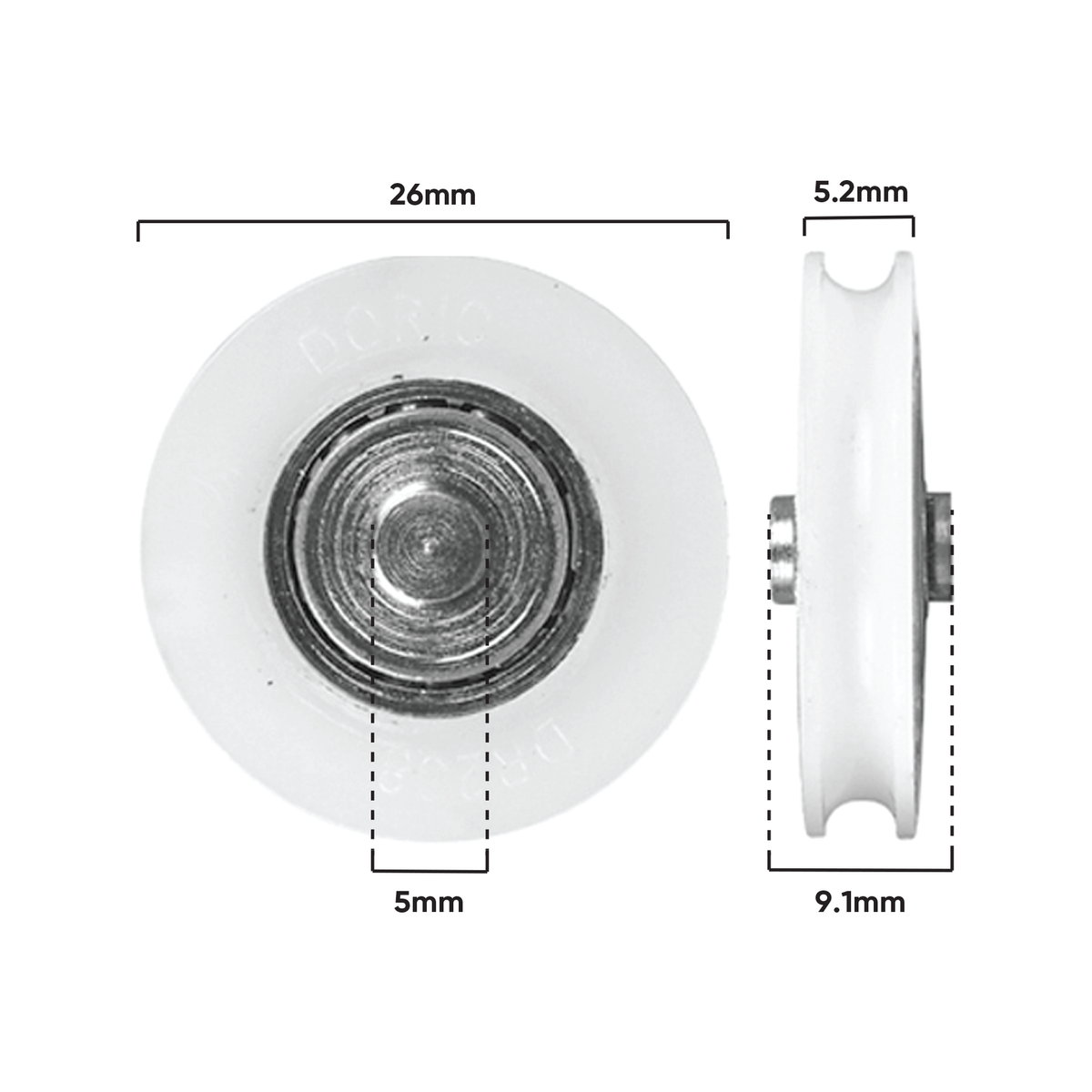 Rolltrak 26mm White Nylon Concave Roller, Security Screen Door