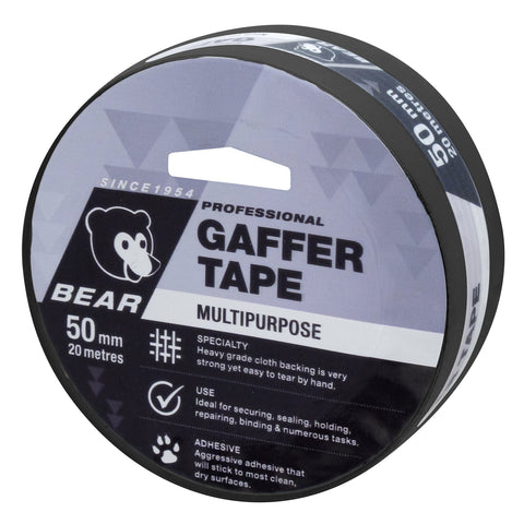 Bear 50mm x 20m Black Multipurpose Cloth Gaffer Tape