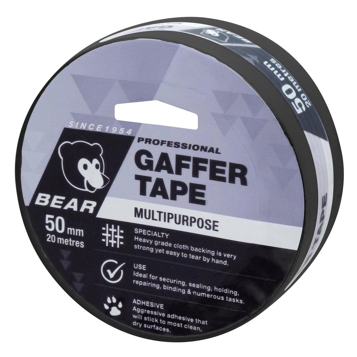 Bear 50mm x 20m Black Multipurpose Cloth Gaffer Tape