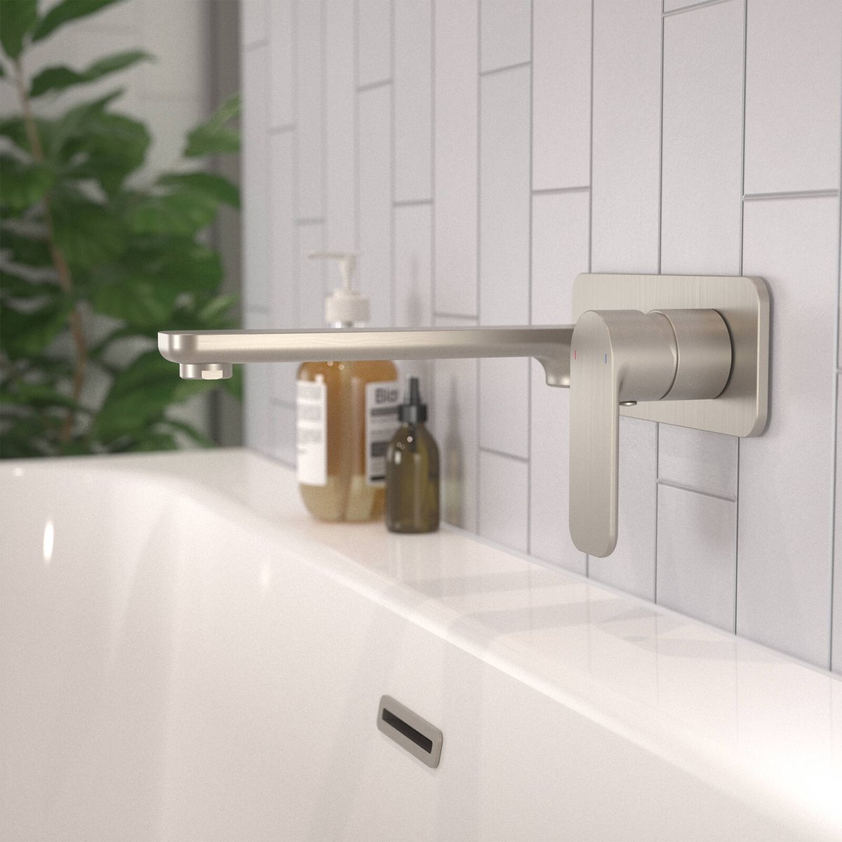 Caroma Luna Brushed Nickel Wall Basin Bath Mixer WELS 6 Star 4.5L/min