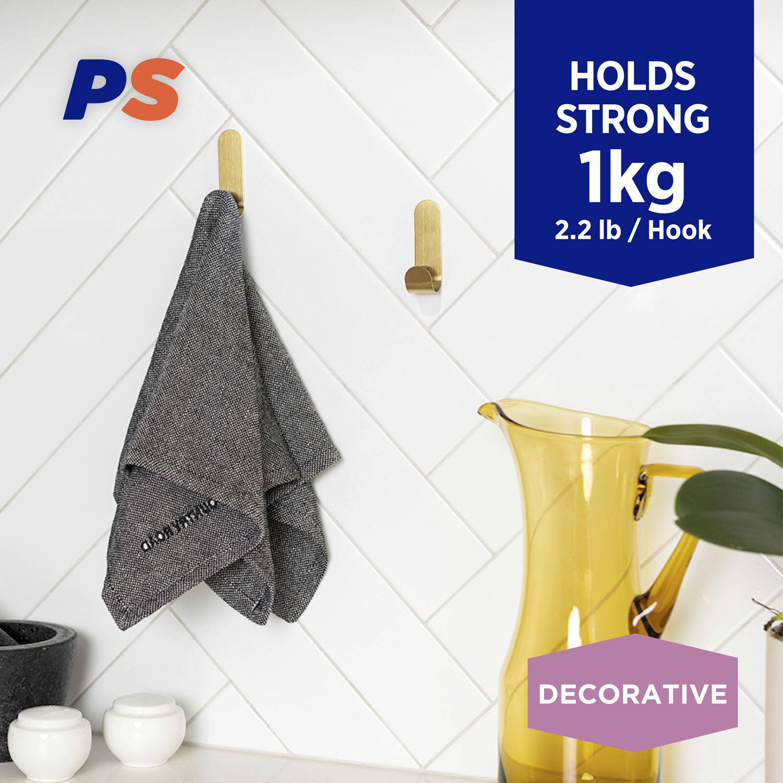 Permastik Medium Brass Metal Hooks - 3 Pack