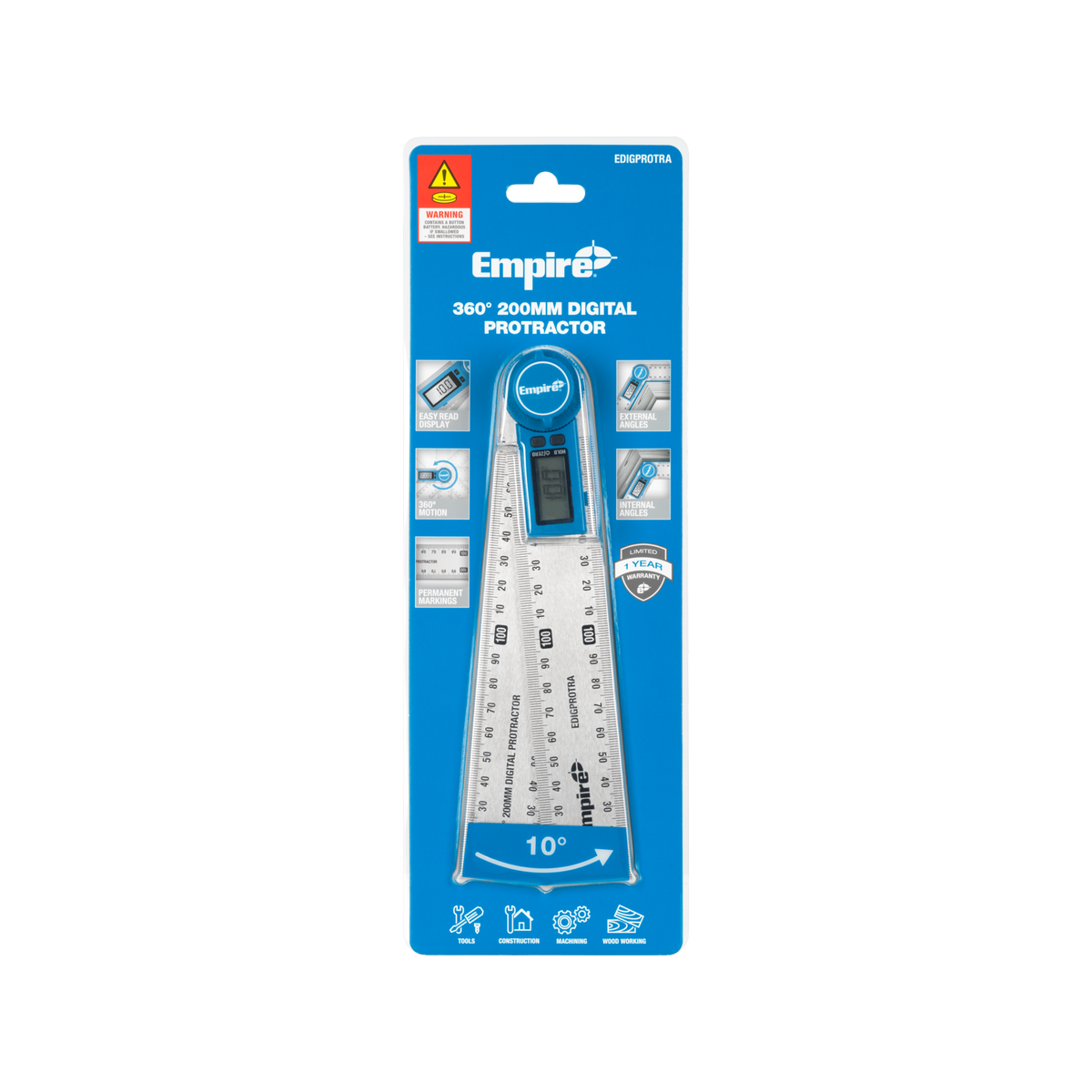 Empire 360 Digital Protractor - 200mm - 360° Angle Measurement Tool - Stainless Steel - SuperSaverAU - view 1