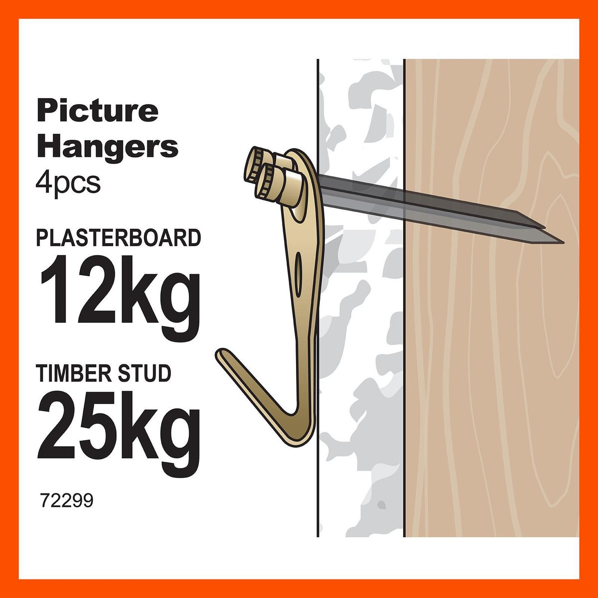 Everhang Picture Hanger - 25kg - Brass Plated - Heavy Duty - 4 Pack - SuperSaverAU - view 3