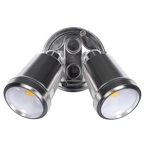 Brilliant Raptor III Twin 20W Outdoor Flood Light Satin Nickel, Adjustable Heads, Weather Resistant 22601/13