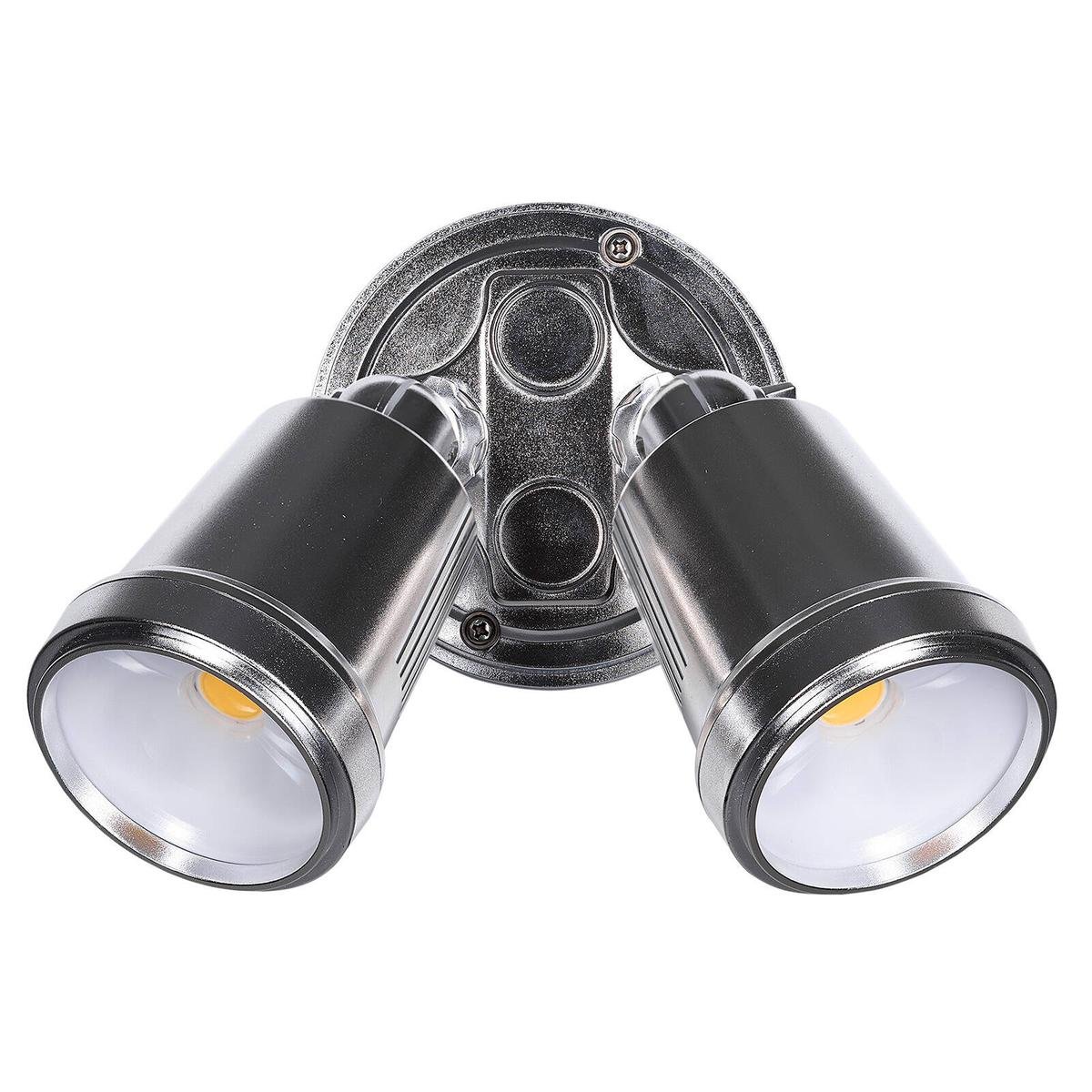 Brilliant Raptor III Twin 20W Outdoor Flood Light Satin Nickel, Adjustable Heads, Weather Resistant 22601/13