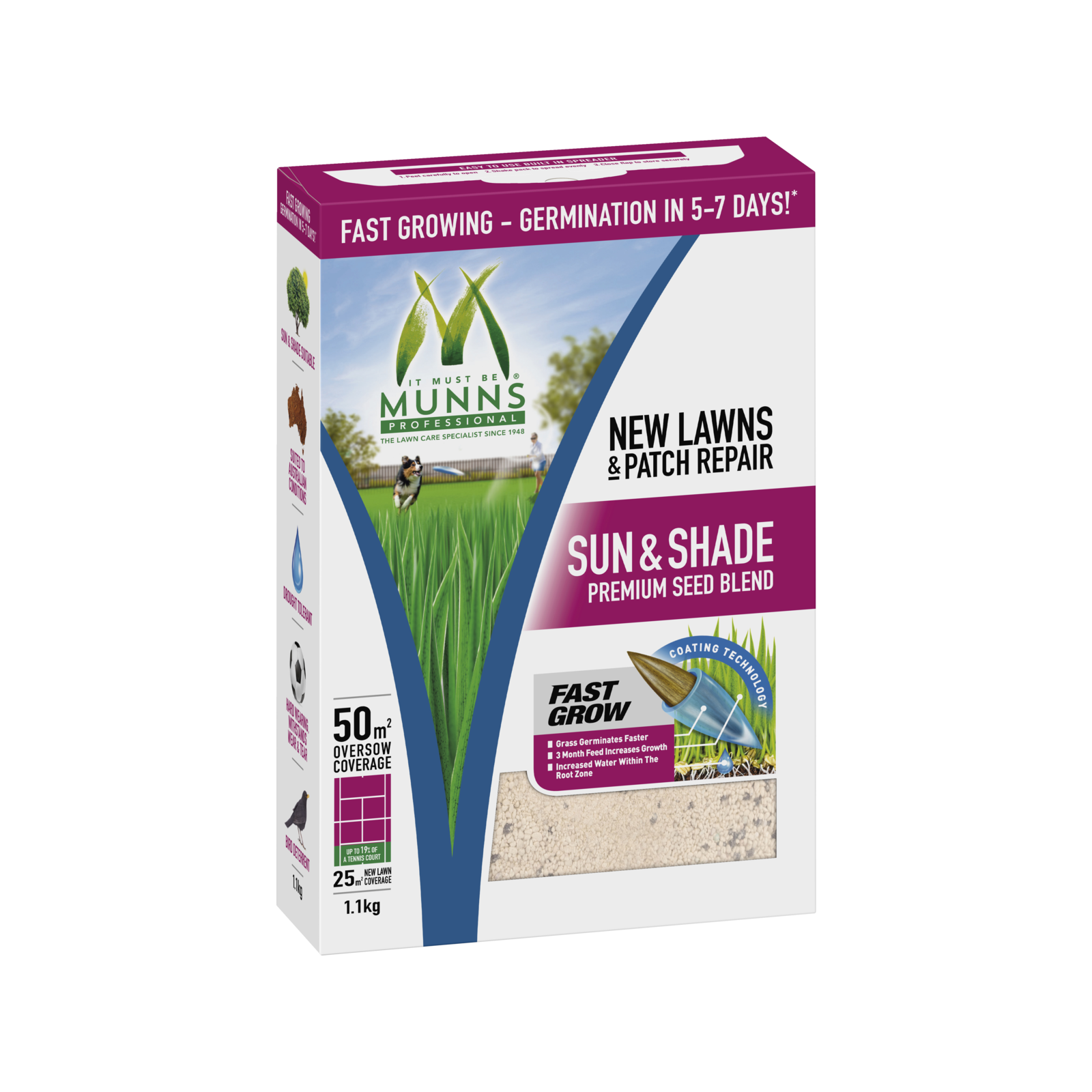 Munns Professional 1.1kg Sun and Shade Lawn Seed Blend Drought Tolerant
