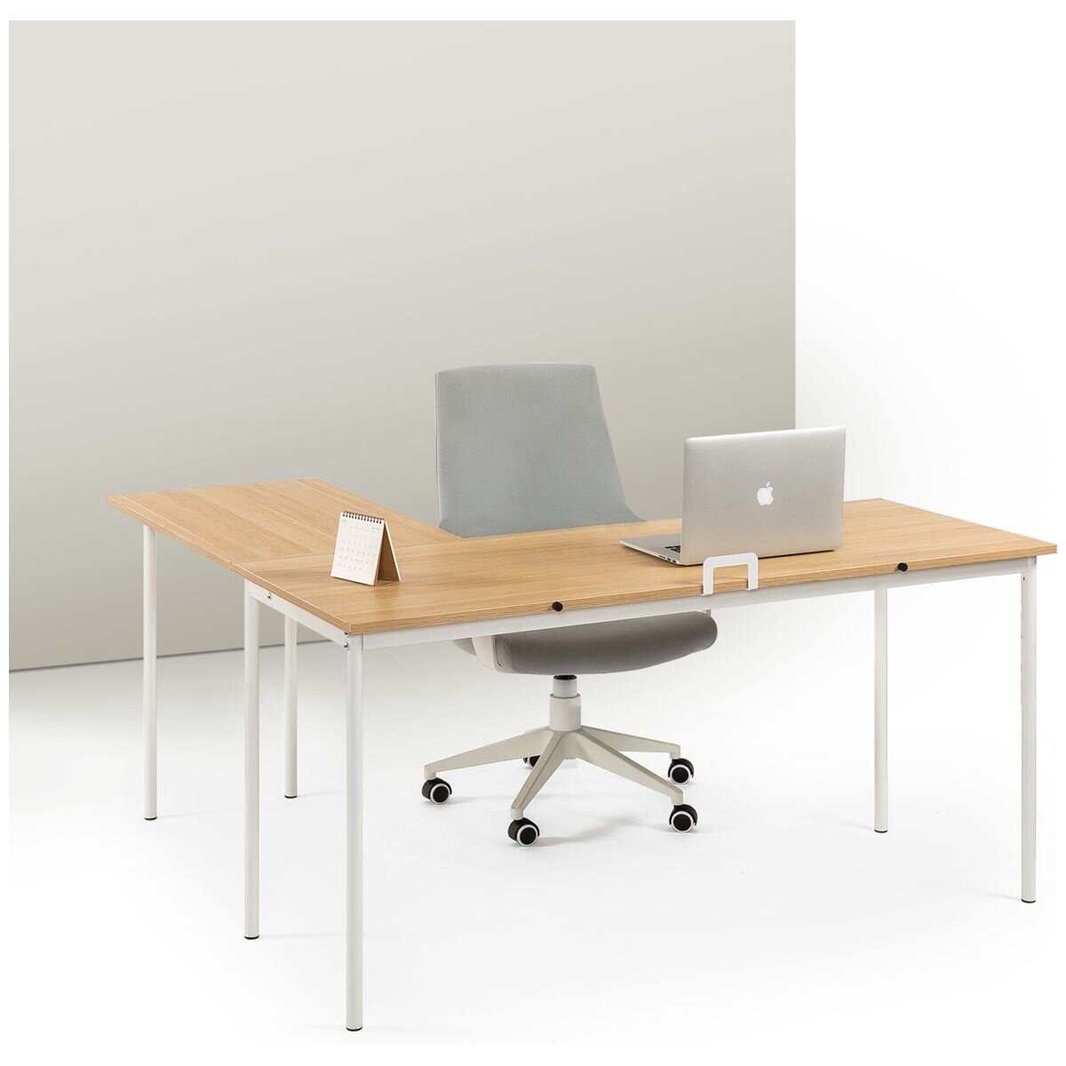 Zinus Dominic L-Shaped Corner Office Desk - Metal Frame with MDF Top, Cream Finish, Flat-Pack - AU-LD-C59C