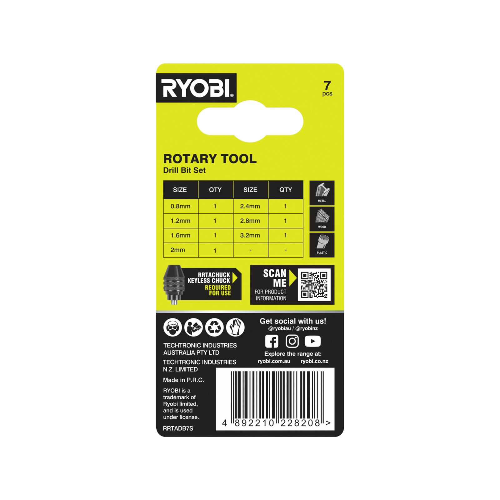 Ryobi 7 Piece Rotary Tool Drill Bit Set