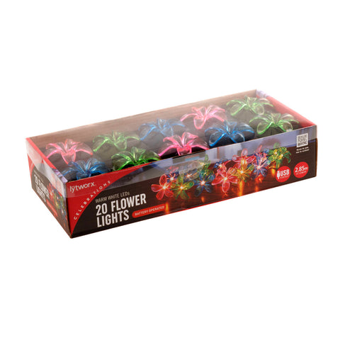 Lytworx Warm White Battery/USB Flower Lights, 2.85m, 20 LED, Indoor/Outdoor - 20 Pack