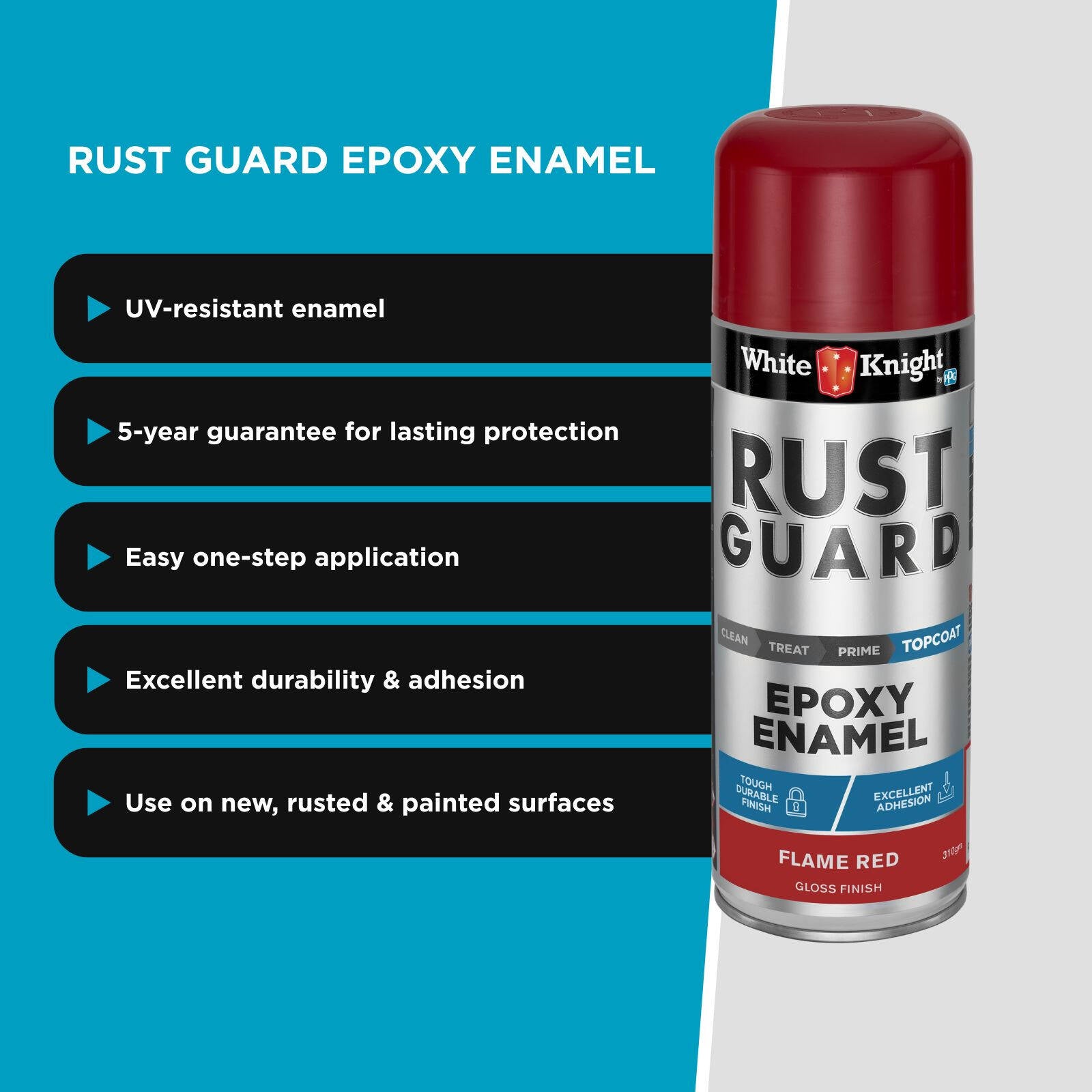 White Knight Rust Guard 310g Flame Red Gloss Epoxy Enamel Spray Paint
