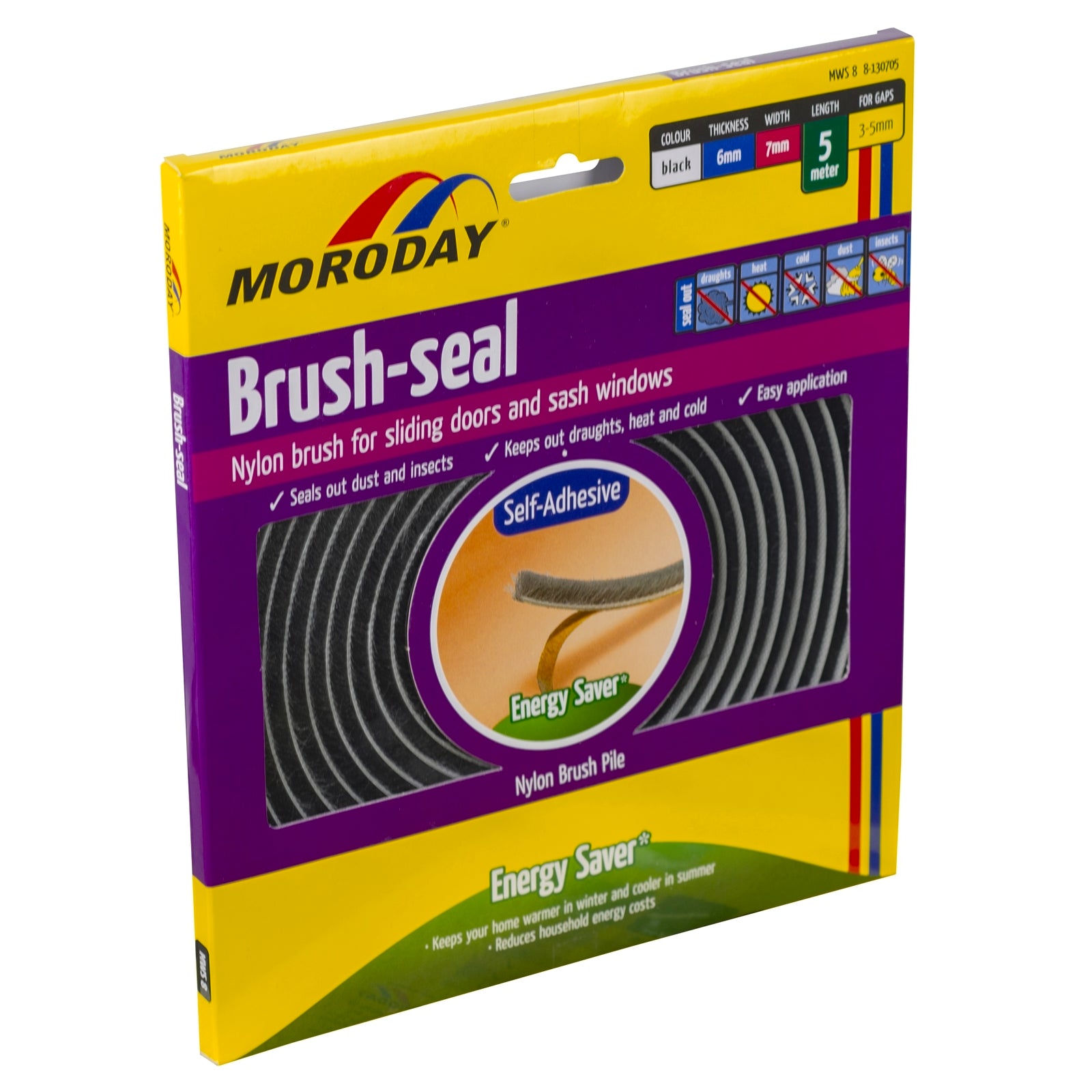 Moroday 6 x 7mm x 5m Black MWS8 Self-Adhesive Brush Seal